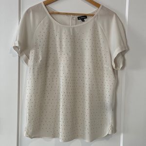 Le Chateau Womens Top Size Large Cream Colour Gold Studs Buttons Cuff Sleeves